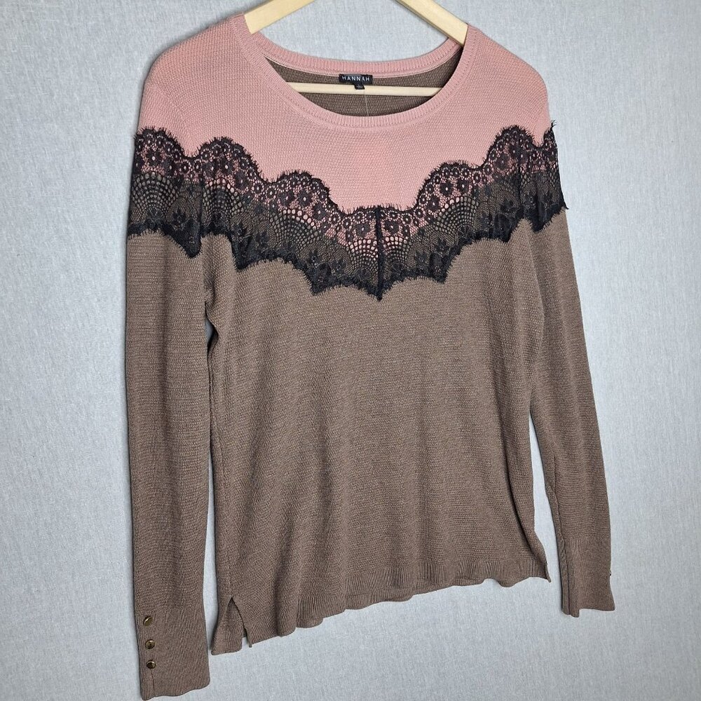 NWT Hannah Lightweight Sweater Size L Lace Stretch Preppy Casual Formal Comfy - Picture 4 of 8